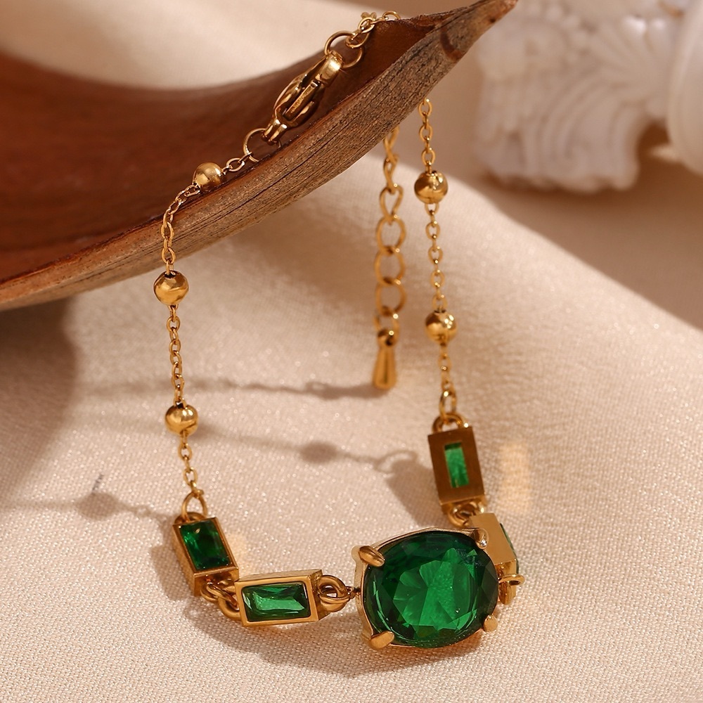 18K Gold Plated Green Emerald Cubic Zirconia Bracelet*Waterproof*Tarnish Free* - Picture 6 of 9